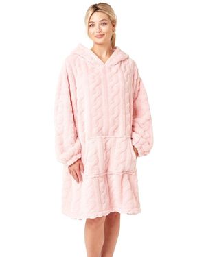 Marlon Cable Knit Fleece Lounger Poncho - Pink