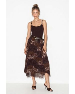 Bianco Lucci High Waist Paisley Print Midi Skirt With Belt - Brown
