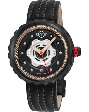 Gv2 Motorcycle Iprg/Blk Case, Rg Dial, Rg Hands, Genuine Handmade Italian Leather/ Strap - Black