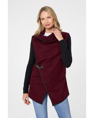 Izabel London Asymmetric Buckle Detail Wrap Jacket - Red