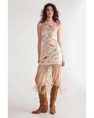 Nasty Gal Limited Hand Embroidered Beaded Halter Fringe Mini Dress - Natural