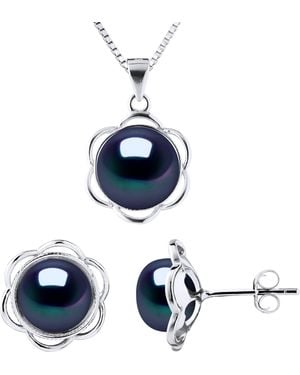 Diadema Adornment Necklace & Earrings Petal Beads Freshwater 8-9Mm 925 - Blue