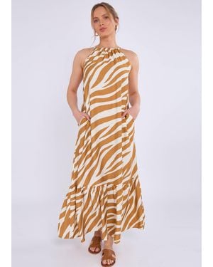 Gini London Zebra Print Halter Neck Maxi Dress - White