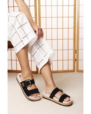 Where's That From Avenue Buckle Footbed Suede Sandal - Natural