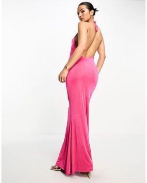 Something New Low Plunge Back Slinky Maxi Dress With Halter Neck - Pink