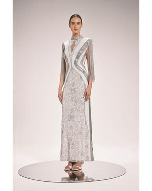 Karen Millen Premium Embellished Tassel Sleeve Woven Maxi Dress - Pink