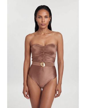 Karen Millen Metallic Belt Detail Bandeau Swimsuit - Multicolour
