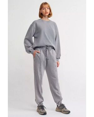 Hiccup Washed Mid Rise Drawstring Joggers - Grey