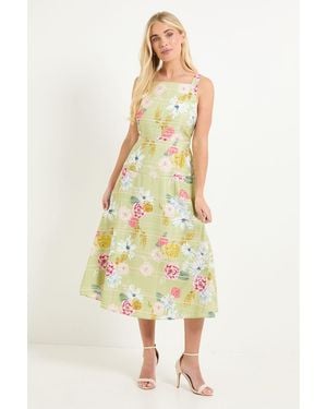 Wallis Petite Floral Check Ottoman Midi Dress - Yellow