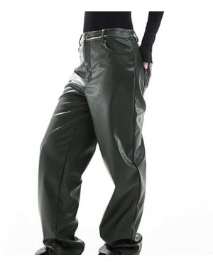 ASOS Petite Faux Leather Straight Leg Trousers - Black