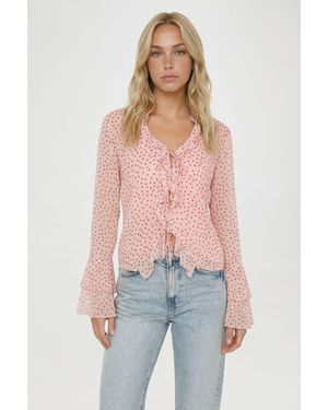 Boohoo Polka Dot Chiffon Ruffle Blouse - Pink