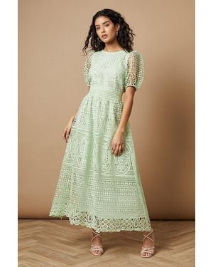 Oasis Petite Lace Puff Sleeve Midaxi Dress - Green