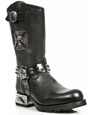 New Rock Leather Gothic Cowboy Boots- Mr030-S1 - Black