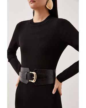 Karen Millen Leather Croc Wide Waist Belt - Black
