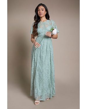 Oasis Petite Angel Sleeve Lace Bridesmaid Dress - Green