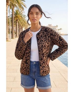 Roman Animal Print Flock Quilted Jacket - Black