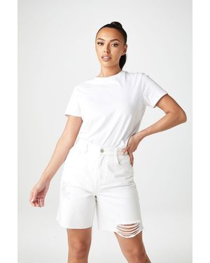 Urban Bliss High Waisted Ripped Longline Short Denim - White