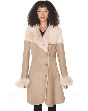 Infinity Leather Suede Merino Shearling Coat With Toscana Collar-Hanoi - Natural