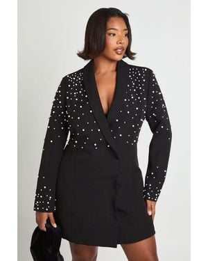 Boohoo Plus Pearl Embellished Blazer Dress - Black