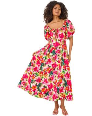 D.u.s.k Floral Pleated Puff Dress - Red