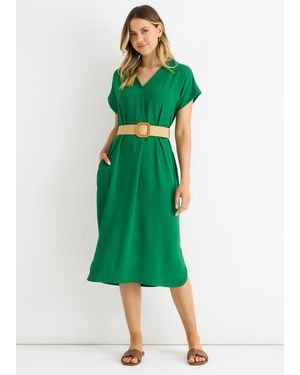 Gini London Air Flow Belted Oversized Dress - Green