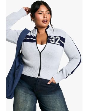 Boohoo Plus Varsity Zip Through Cardigan - Blue