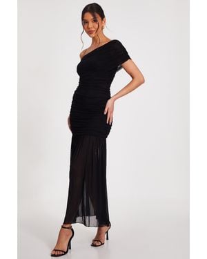 Quiz Mesh Drop Waist Midaxi Dress - Blue