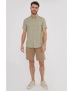 Threadbare Light 'Leonardo' Cotton Diamond Print Short Sleeve Shirt - Natural