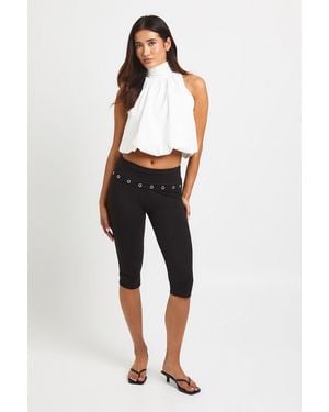 Boohoo Studded Foldover Waistband Capri - Black