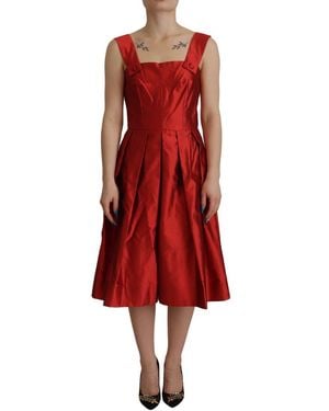 Dolce & Gabbana A-Line Pleated Satin Silk Dress Material_Silk - Red