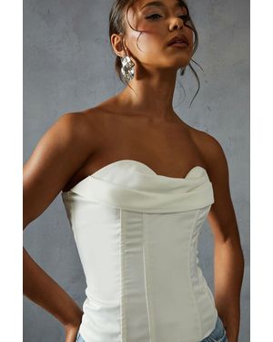 MissPap Satin Bandeau Draped Corset Top - White