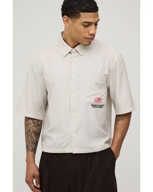 BoohooMAN Extreme Crop Embroidered Sport Pocket Shirt - White