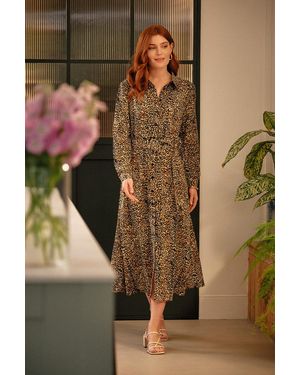 Izabel London Print Tie Waist Midi Shirt Dress - Multicolour