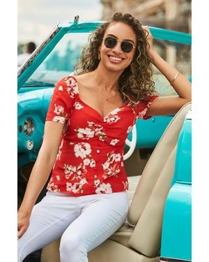 Sosandar Print Button Front Top Viscose - White