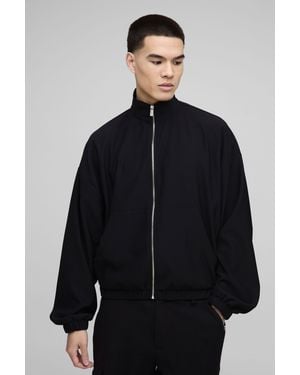 BoohooMAN Oversized Boxy Balloon Sleeve Zip Through Funnel Neck Track Top - Blue