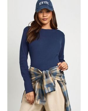 Boohoo Maternity Basic Rib Long Sleeve Longline Fitted Top - Blue