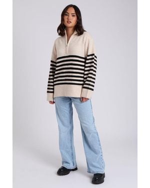 Urban Bliss Half Zip Stripe Jumper - Blue