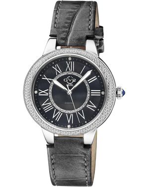 Gevril Gv2 Astor Ii 9143-L7 Swiss Quartz Dial Leather Diamond Watch - Grey