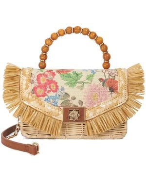 Dune Blooms Beaded Handle Embellished Cross Body Bag - Brown