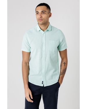 Kensington Eastside Light Dog Tooth Print Short Sleeve Shirt With Collar And Chest Pocket - White