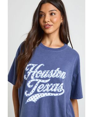 Boohoo Houston Texas Printed T-Shirt - Blue