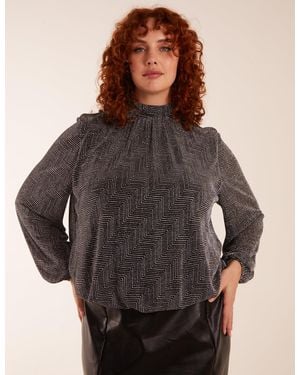 Blue Vanilla Curve Puffball High Neck Top - Grey