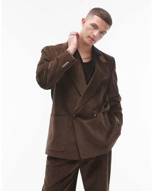 TOPMAN Oversized Double Breasted Cord Suit Jacket - Brown