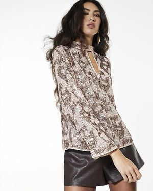 River Island Top Rose Sequin Keyhole Long Sleeve - Brown