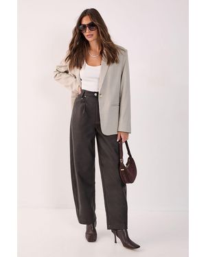 Nasty Gal Barrel Leg Faux Leather Trousers - Brown