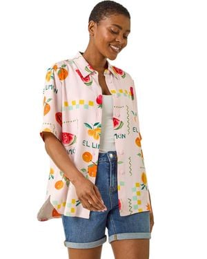 Roman Fruit Print Collared Shirt - White