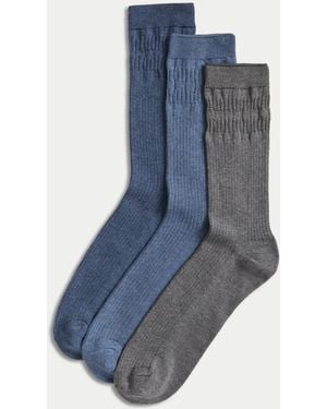 Marks & Spencer M&S 3 Pack Gentle Grip Cool & Fresh Socks Mix - Blue