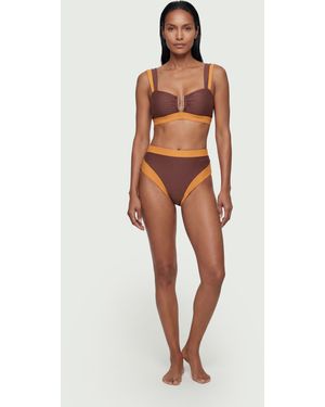 Karen Millen Contrast Trim High Cut Bikini Bottom - White
