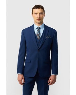 Limehaus Single Breasted Long Sleeve Two Button Tailored Suit Jacket - Blue