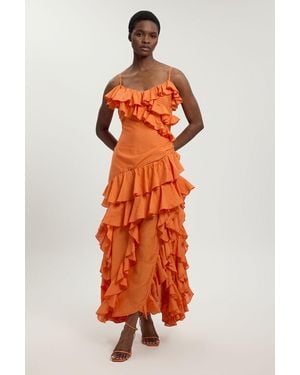 Karen Millen Drama Frill Maxi Dress - Orange
